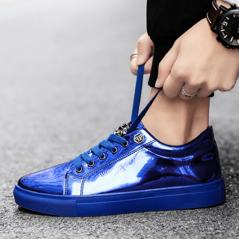 Luxury Men's Brand Sneakers Trend Blue Glitter Sneakers Men Designer Shoes Casual Low top Men Skateboard Shoes Flat Trainers