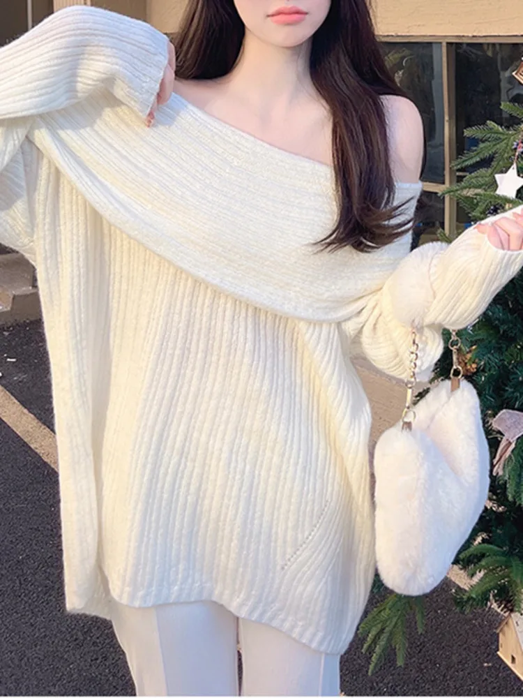 BZVW модный вязаный свитер на одно плечо для женщин с длинными рукавами однотонные