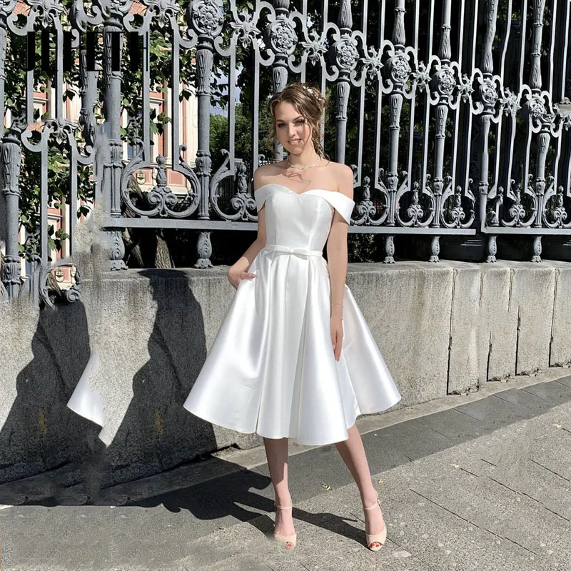 

JEHETH Charming A Line Short Wedding Dress 2023 Simple Sweetheart Satin Lace Up Bridal Gown Custom Made Vestido De Novia