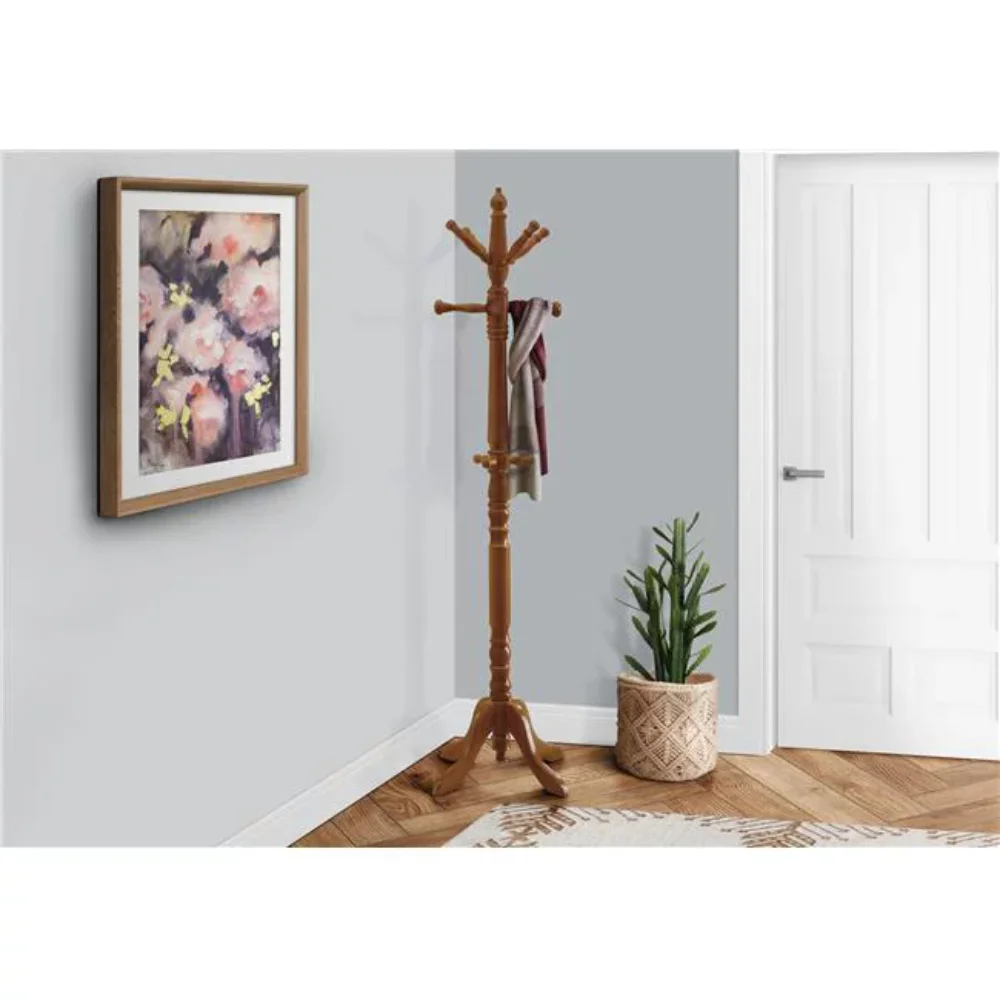 

Coat Rack, Hall Tree, Free Standing, 11 Hooks, Entryway, 73"H, Bedroom, Wood, Brown, Transitional