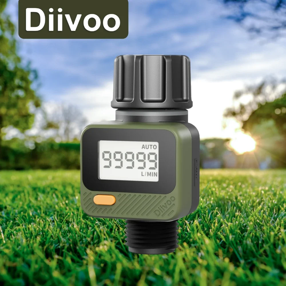 Фото Цифровой расходомер воды Diivoo IP54 Высокоточное измерение расхода воды для полива сада на открытом воздухе, резервуары для воды №1