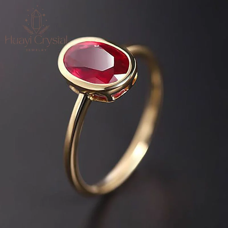 

S925 Silver-plated Imitation Ruby Ring Female Ring New Simple High-end