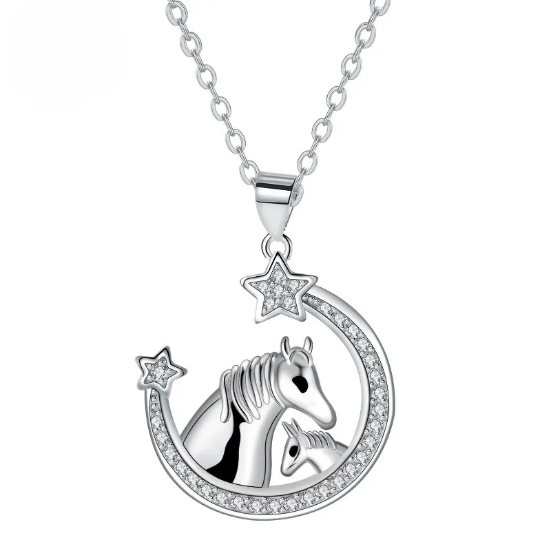 Серебряное женское ожерелье с подвеской ожерелья для матери лошади и ребенка