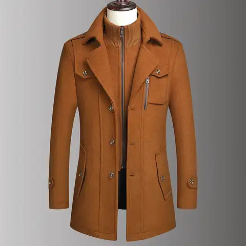 Мужской классический тренчкот, куртки MaleLong, облегающее пальто из смешанной шерсти, теплая верхняя одежда, ветровка