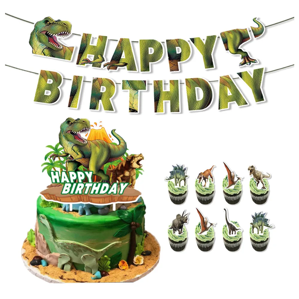 26pcs Jurassic Dinosaur Theme Banner Jungle Hunting Wild Roaring Pattern Suitable for Children's Birthday Party Baby Shower