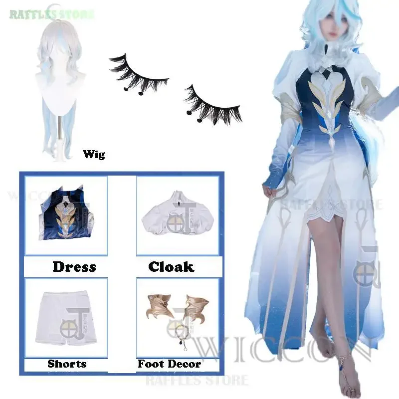 Костюм для косплея Genshin Focalors Furina богини парик платье парадный костюм Хэллоуина