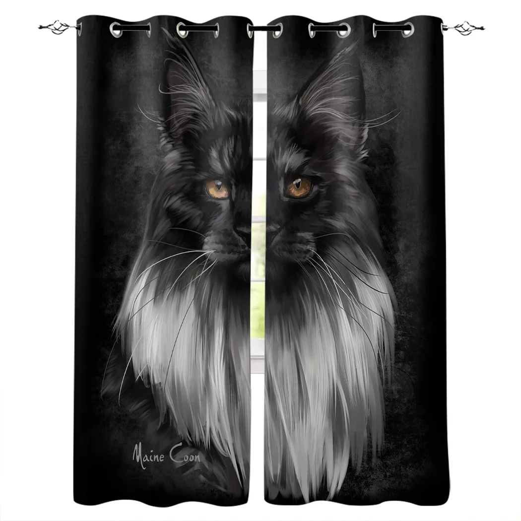 

Black Cat Noble Mystery Window Curtains for Living Room Kitchen Bedroom Home interior Decoration Curtains