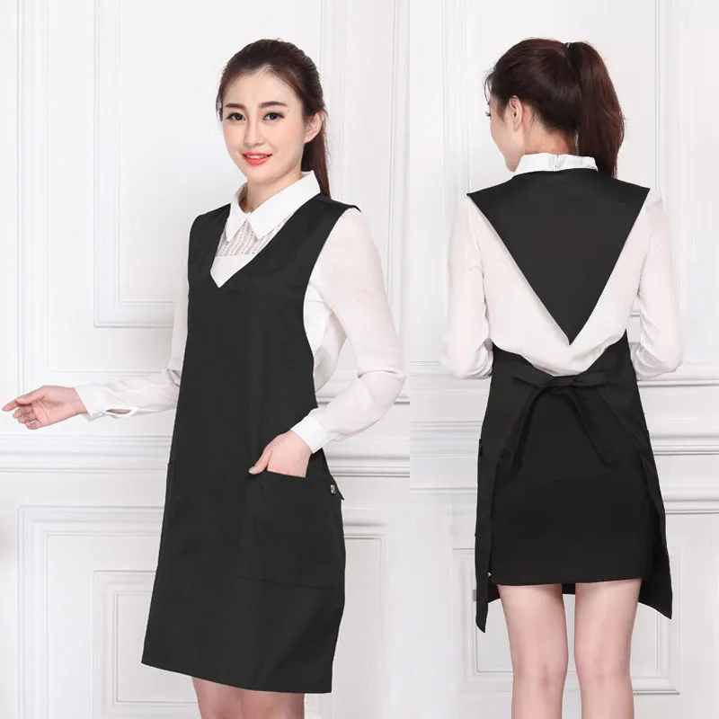 

Fashion Cooking kitchen Baking Apron With Pockets Adjustable Women Server Coffee Shop Restaurant Pinafore Nail Hairdressing Bibs
