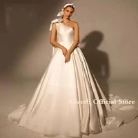 elegant satin wedding gowns one shoulder bow elegant boho garden a line dress long court train sleeveless vestidos de novia 2022