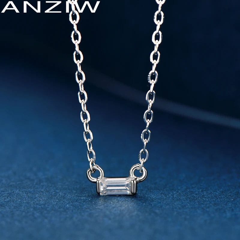

Anziw Authentic 925 Sterling Silver Jewelry Emerald Cut 4*2mm(0.20ct) Moissanite Small Rectangle Pendant Necklace for Women Gift