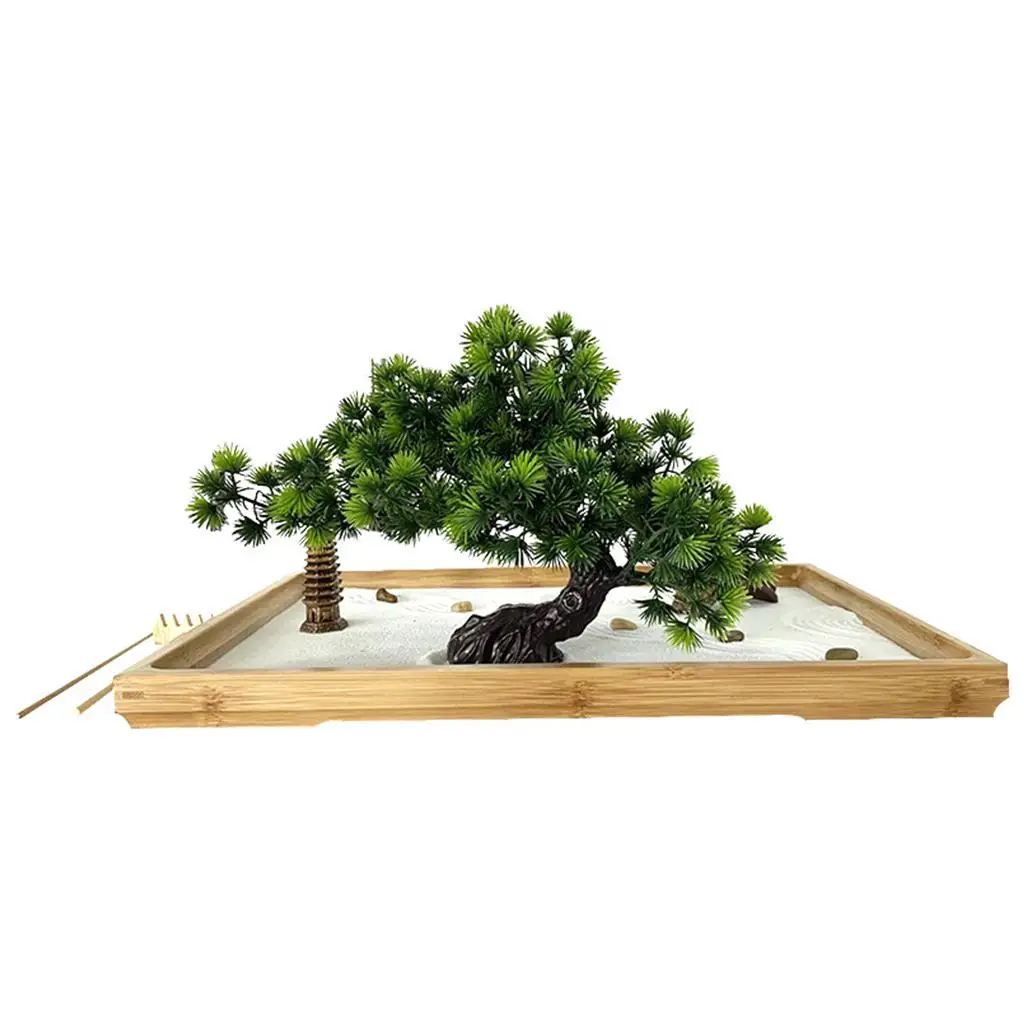 

Набор для расслабления Zen Garden, миниатюрный искусственный бонсай, скалы для дома и офиса, настольное украшение, подарки для медитации