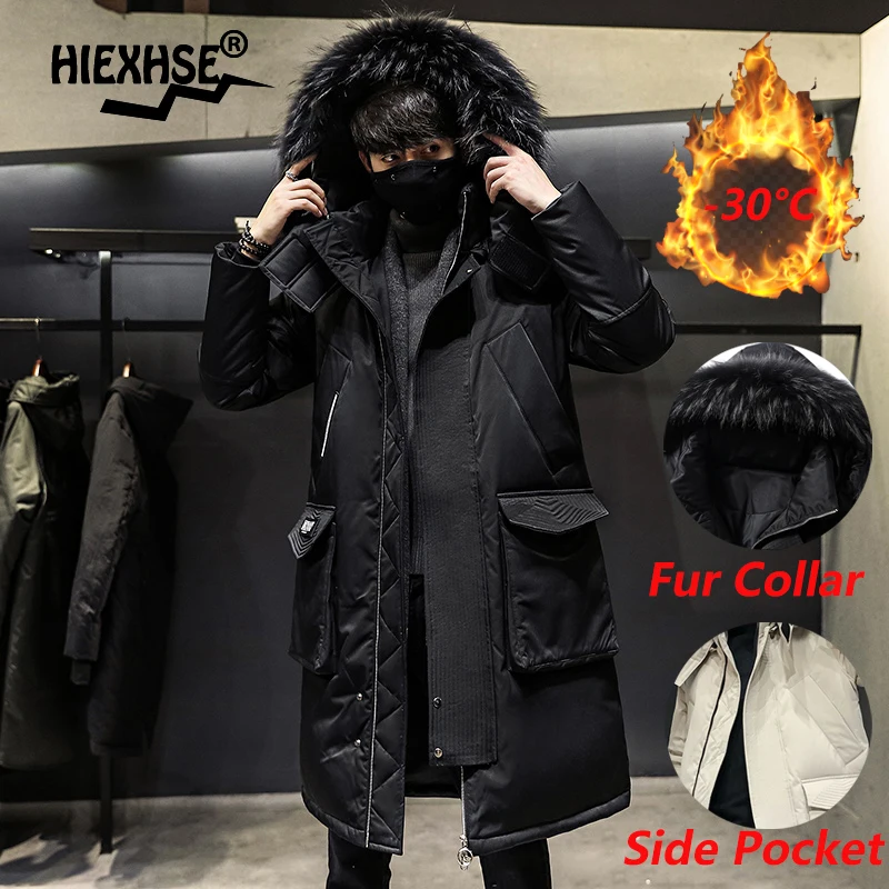 Winter New Male Casual Long Parka Overcoat Outdoor Multi-pocket Warm Thick Men White Duck Down Jacket Hooded Puffer Jackets Coat