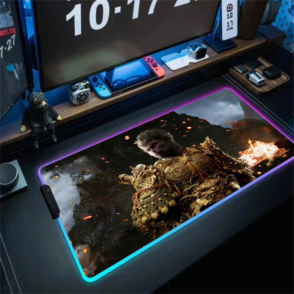 Большой светодиодный большой коврик для мыши Black Myth WuKong RGB Cool Коврик Клавиатура ПК