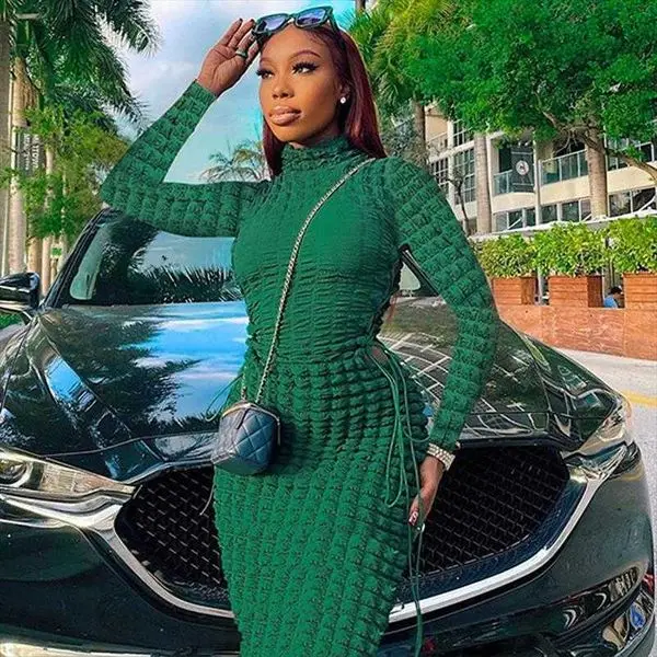 

Womens Autumn Fashion Dress Personalized Popcorn Side Hollow Out Tied