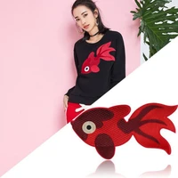 cute red fish embroidery patches for clothing iron on transfer stickers appliques sew on clothes dress sweater decoration decal