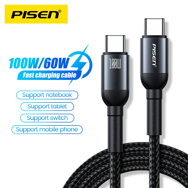 

PISEN 100W USB Type C To USB C Cable For Xiaomi Mi Huawei 5A PD Fast Charging Date Wire For Macbook Double Head Type-C Line 1/2M