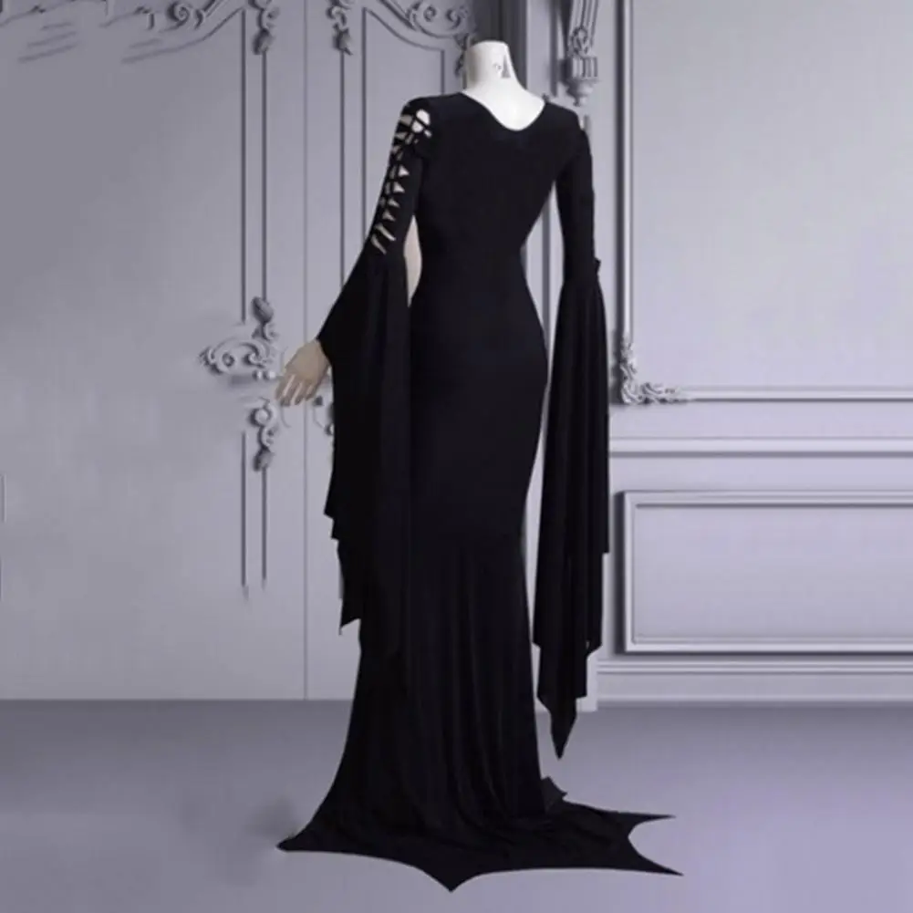 

Slim-fitting Women Dress Bride Costume Sexy V-neck Lace-up Floor Dress for Halloween Party Slim Fit Bell Sleeves Vintage Cosplay