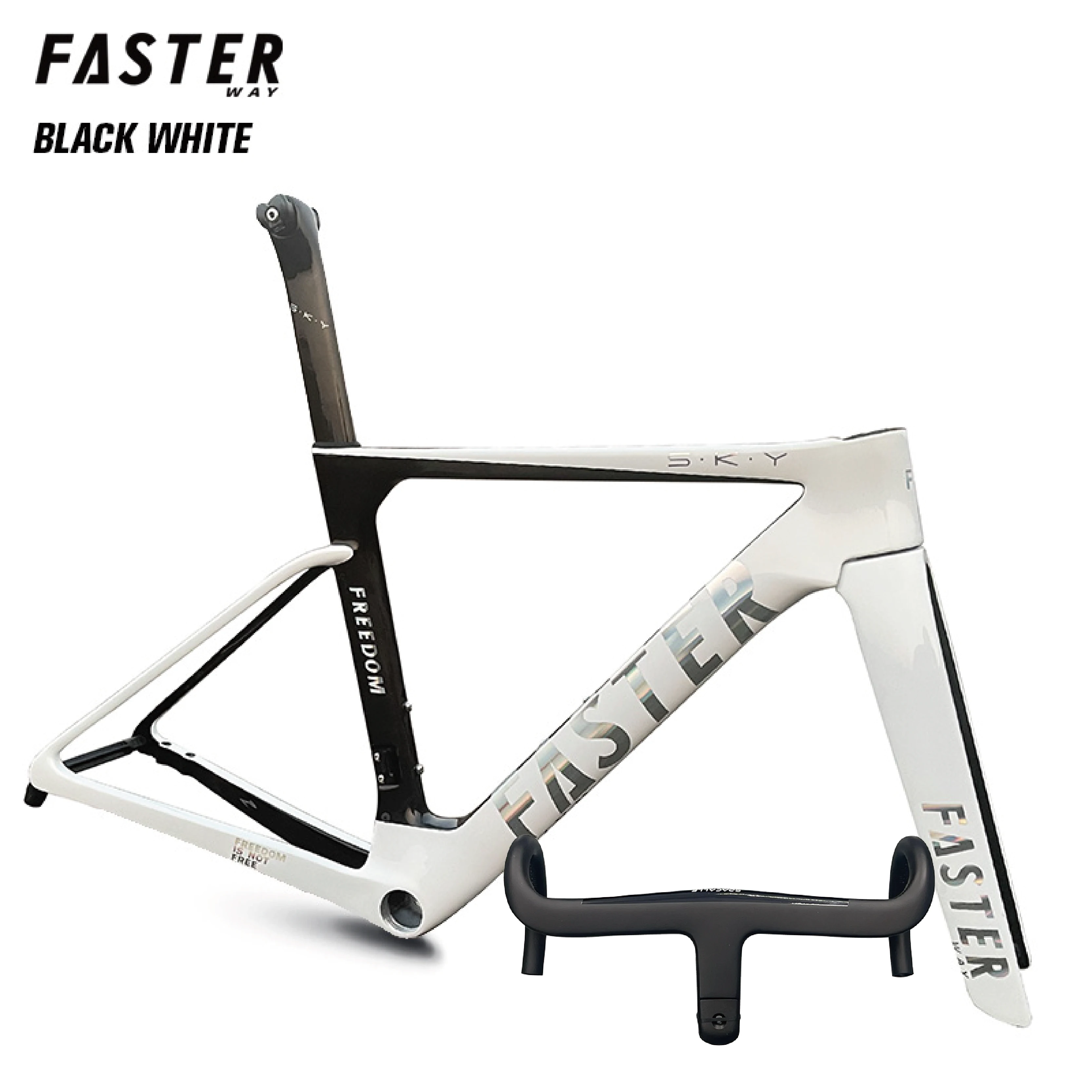 Фото Новая модель T47 FASTERWAY Freedom Frameset: карбоновая рама для шоссейного велосипеда с вилкой, зажимом подседельного штыря, рулевой колонкой, рулем, дисковыми тормозами 32C. №2