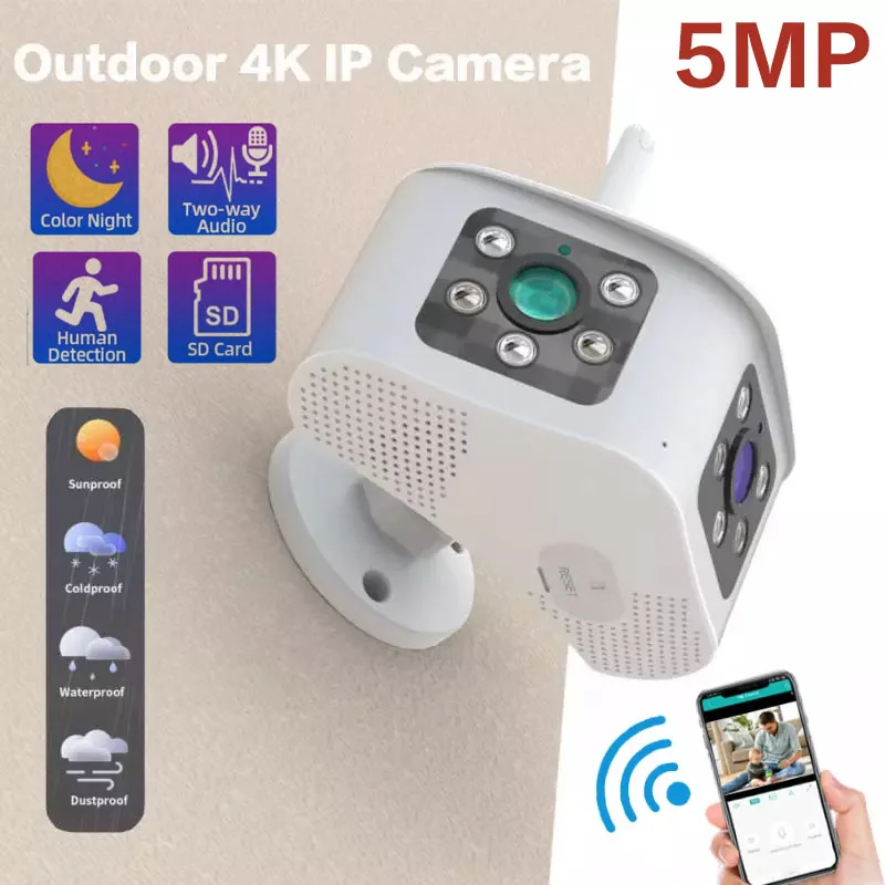 

Камера видеонаблюдения с двойным объективом, 4K, 6 МП, Wi-Fi, 8 зумов