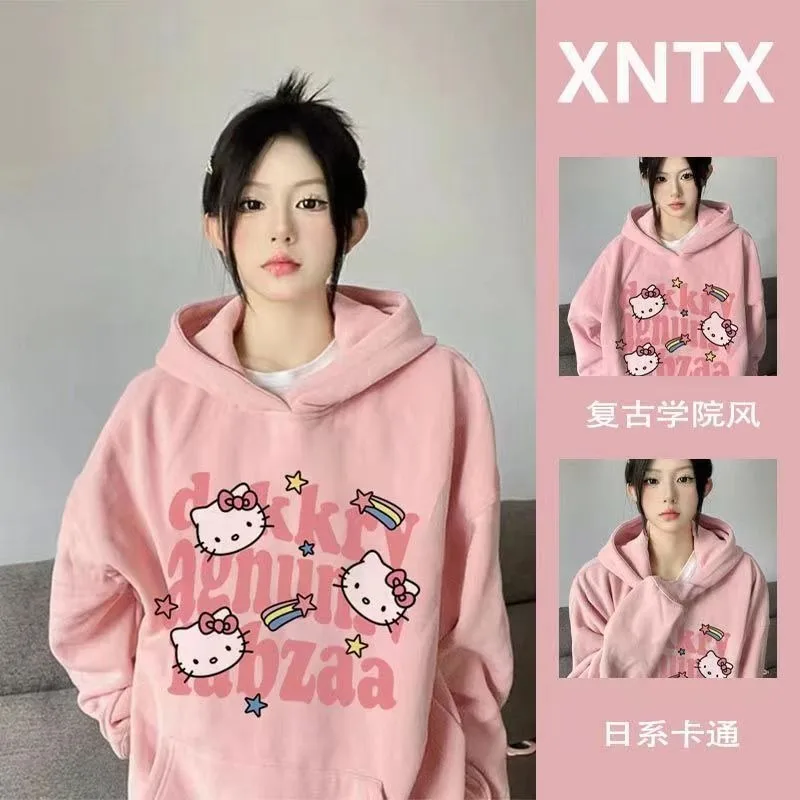 Hello Kitty kawaii чистый хлопок аниме мультфильм KT кошка толстовка с капюшоном для