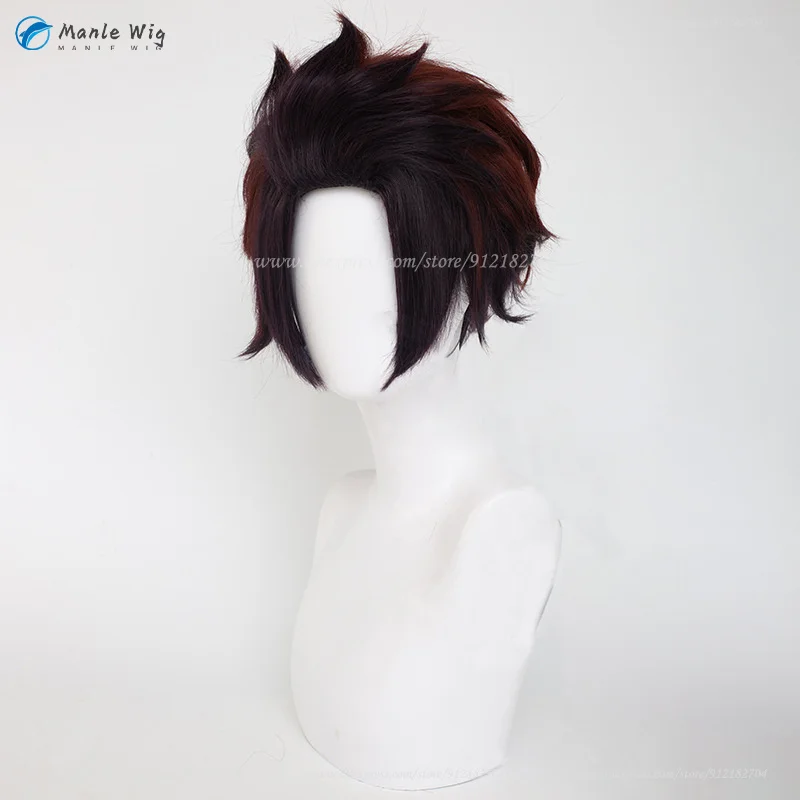 Парик для косплея Kamado Tanjirou термостойкий из синтетических волос с шапочкой