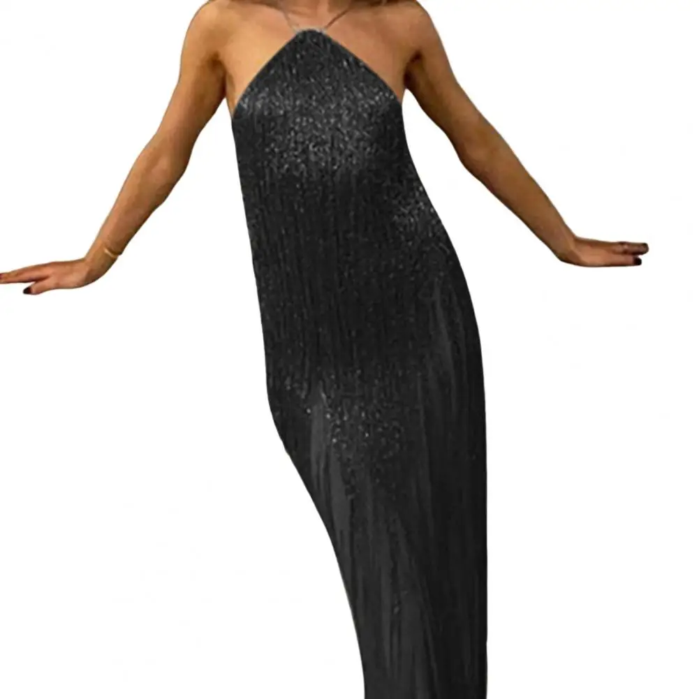 

Женское платье-карандаш без рукавов, с бахромой и блестками