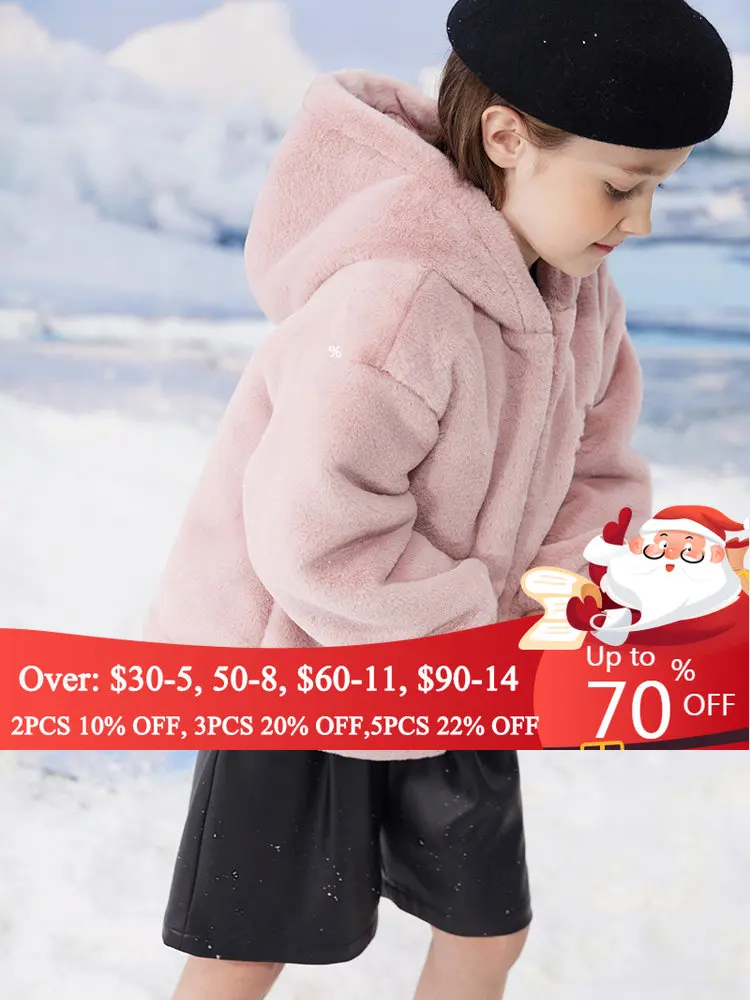 Amii Kids Winter Warm Wool Coats for Girls Hoodied Jacket Comfortable Thickness Loose Jackets Children Overcoats 22240182