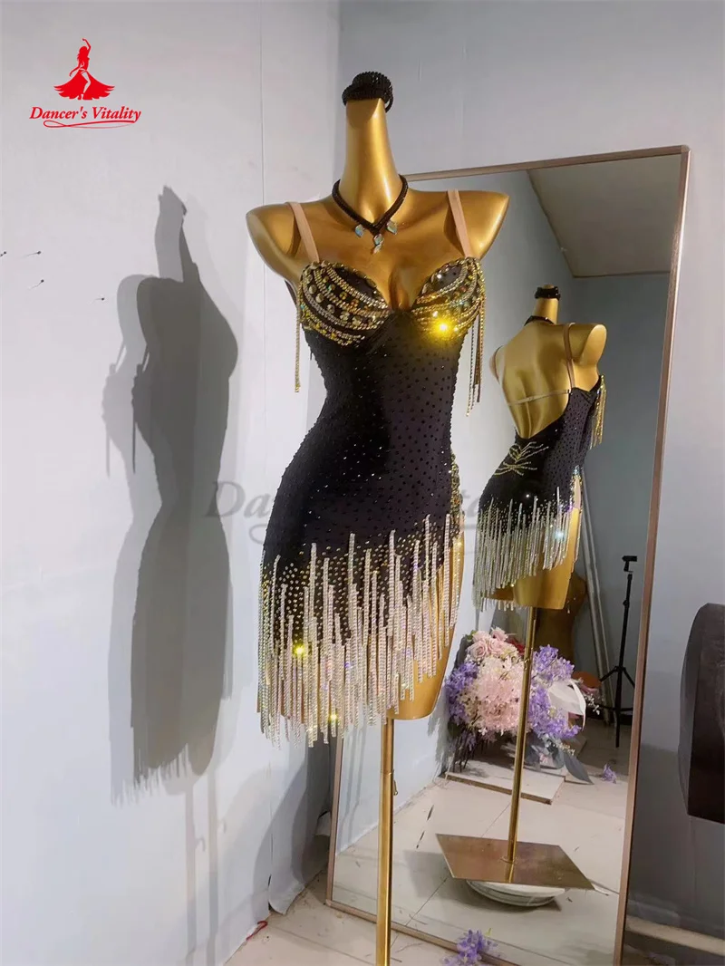 

Женское платье для латиноамериканских танцев, профессиональное платье для выступлений, Румба, чача, танго, юбка, Детские платья для девочек