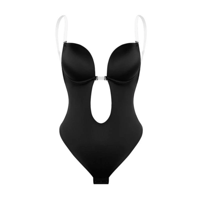 Backless Body Shaper Line Up Gown Low Cut Bodysuit Inside Neckline Seamless thong back with hook & eye closure