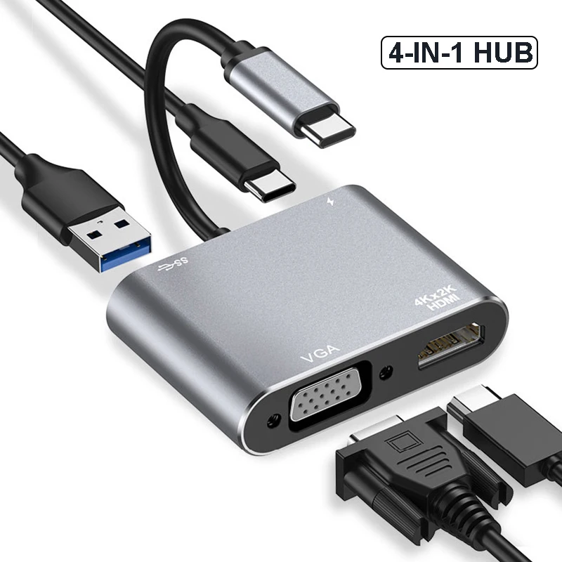 

4K 30Hz Type C to HDMI-compatible USB C to HDMI VGA PD Adapter Converter USB 3.0 HUB Dock for Macbook Samsung S20 Xiaomi Huawei