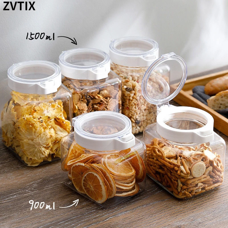 

Kitchen Storage Box Food Airtight Container Grain Distributor Sealed Transparent Can Fruit Candy Can With Moisture Proof Cover