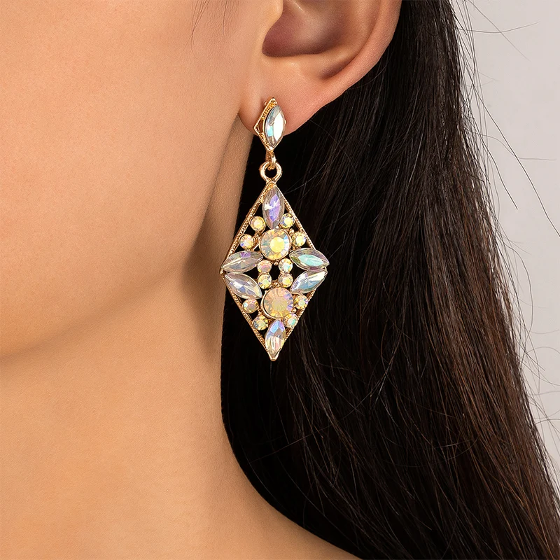 

HuaTang New Luxury Rhinestone Alloy Statement Drop Earrings for Women Hollow Fashion Party Jewelry сережки Accessories 22038