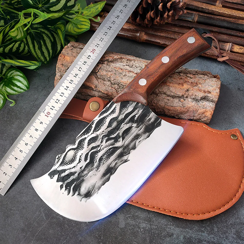 

Chinese Knife Slicing Meat Chopping Vegetables Stainless Steel Butcher Knife Chef Boning Cooking Tool Wood Handle Kitchen Knives