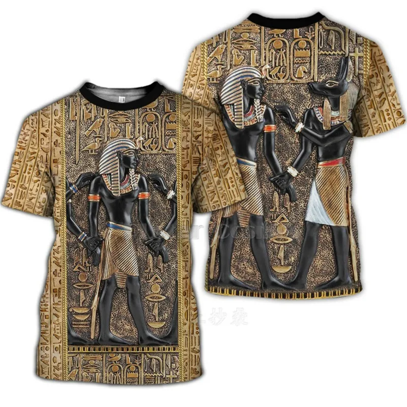 

2022 new summer mysterious retro ancient house Egyptian totem 3d printing men's and women's short-sleeved T-shirt Harajuku fashi