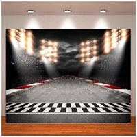 Finish Line Race Track Photography Backdrop Car Racing Birthday Party Banner Bleachers Auto Motorsport Competition Background