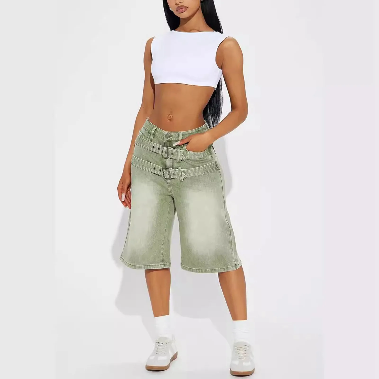 Женские джинсовые шорты винтажные Длинные свободные с завышенной талией в стиле