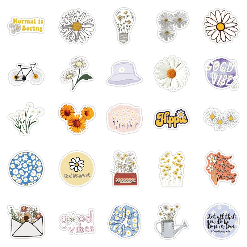 

50pcs Daisy series Stickers Graffiti for Travel Luggage Scrapbook Guitar Laptop Phone Skateboard Bike