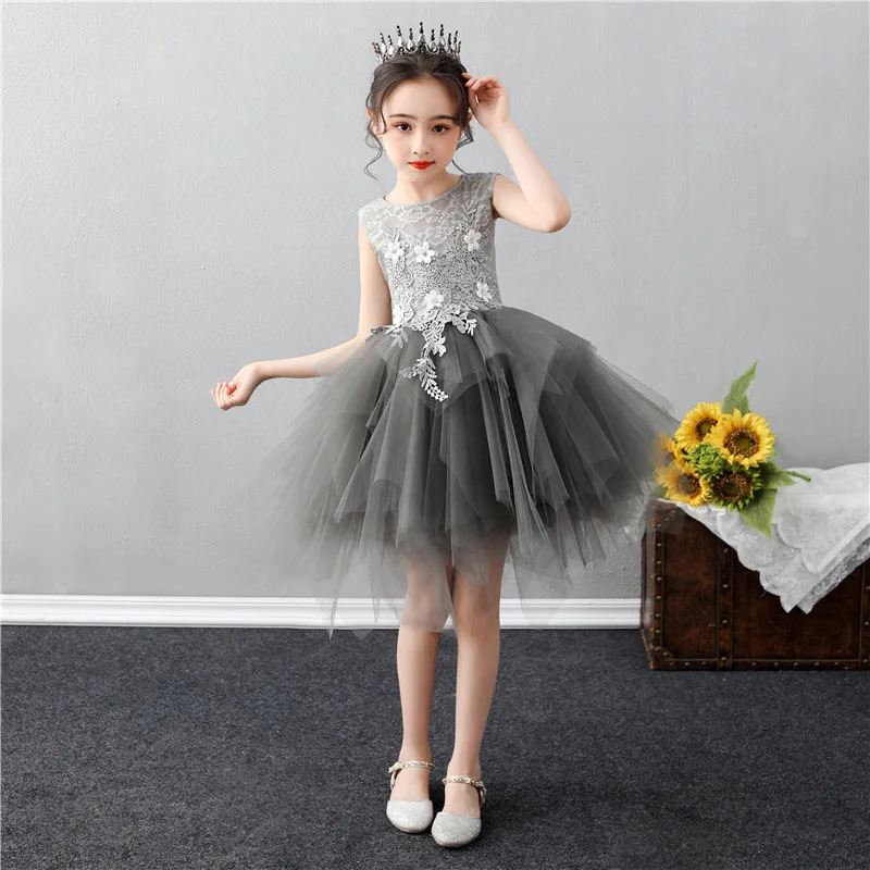 Summer Children'S Dress Elegant Foreign Princess Style Model Show Trailing Flower Girl Piano Performance Birthday Party Host
