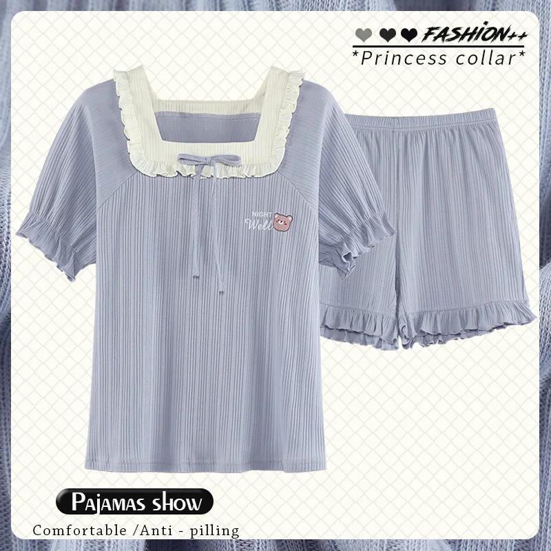 Summer Pajamas Women's Short Sleeved Shorts Cotton Cartoon Cute Princess Style Sweet Girls Can Wear Home Clothes Suit