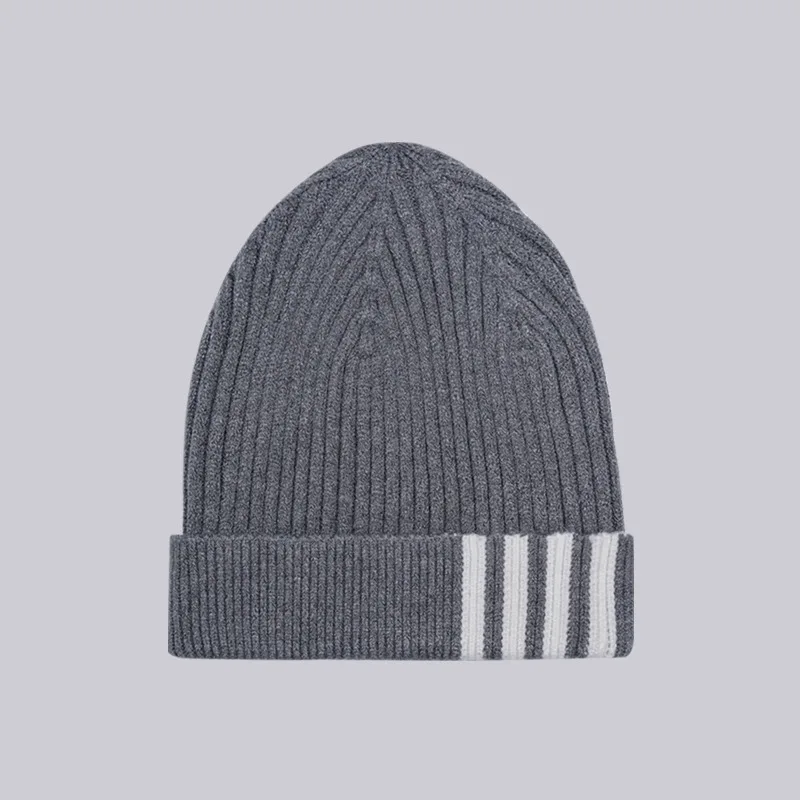 

TB THOM Winter Men Women Thick Beanie Hat Classics Fashion New Stripe Design Cap Comfortable Snow Keep Warm Couple Knit Hats