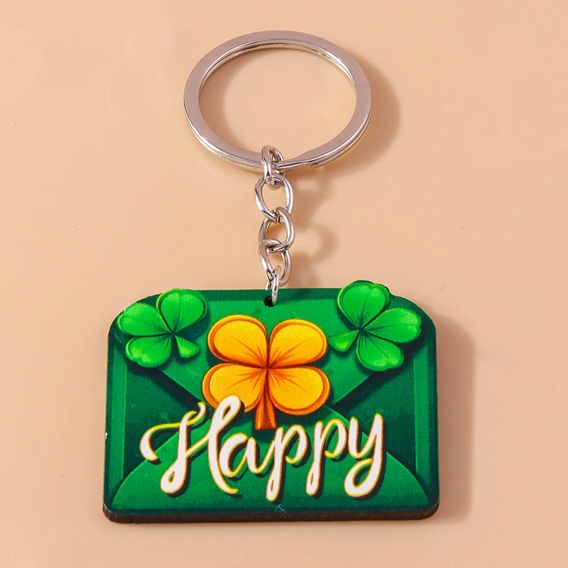 Fashion Saint Patrick's Day Clover Keychain Lucky Shamrock Key Ring Pendants for Women Girl Handbag Decor Jewelry Accessories
