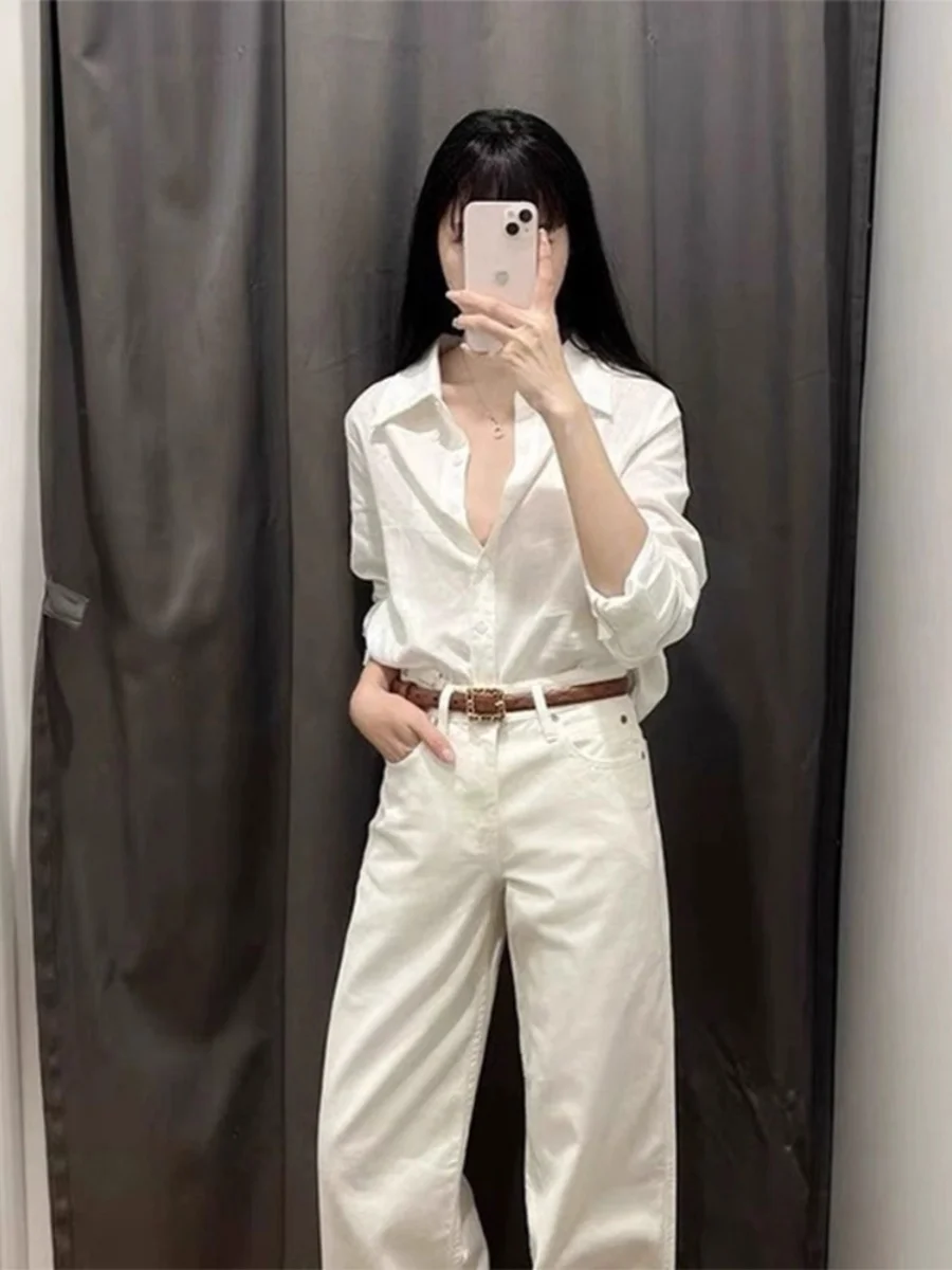 White Long sleeve Shirts Women 2024 Autumn New Korean Sle Loose Casual Overlapping Wear Inner wear Temperament Top