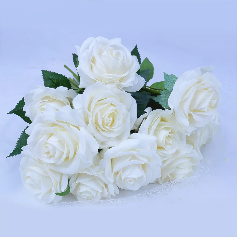 

1pc Best Silk Artificial Flowers Real Touch Wedding Party Roses Fake Flowers Wedding Bride Bouquets White Rose for Party Decor