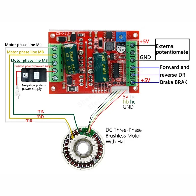 Трехфазный бесщеточный контроллер двигателя постоянного тока DC 6-60V 400W BLDC