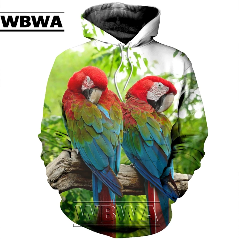 Animal Beautiful Parrot 3D Printing Mens Hoodie Fashion Casual Hooded Sweatshirt Street style Autumn Unisex hoodies