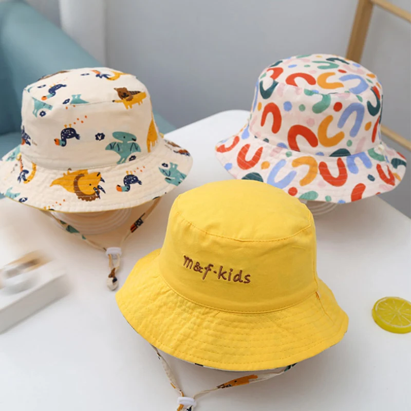 

Dinosaur Print Baby Bucket Cap Double Sided Kids Panama Sun Hat Spring Summer Children Boys Girls Fisherman Caps Gorras