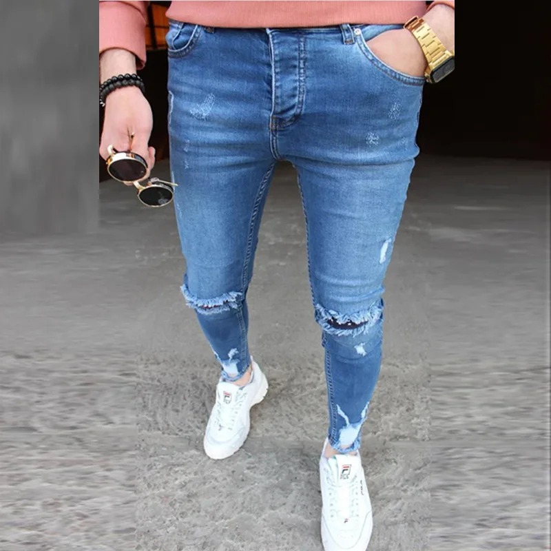 New Men's Jeans Slim Pants Holes Denim Casual Trousers Trend Skinny Jeans for Men Fashion Pencil Pants  Men Clothing