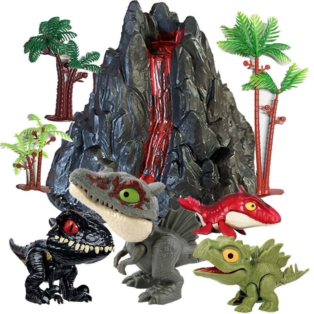 Volcano Mini Dinosaurs Playset with Jurassic Figures Mist Spouting Volcano World Birthday Cake Topper Cupcake Toys Kids Gift