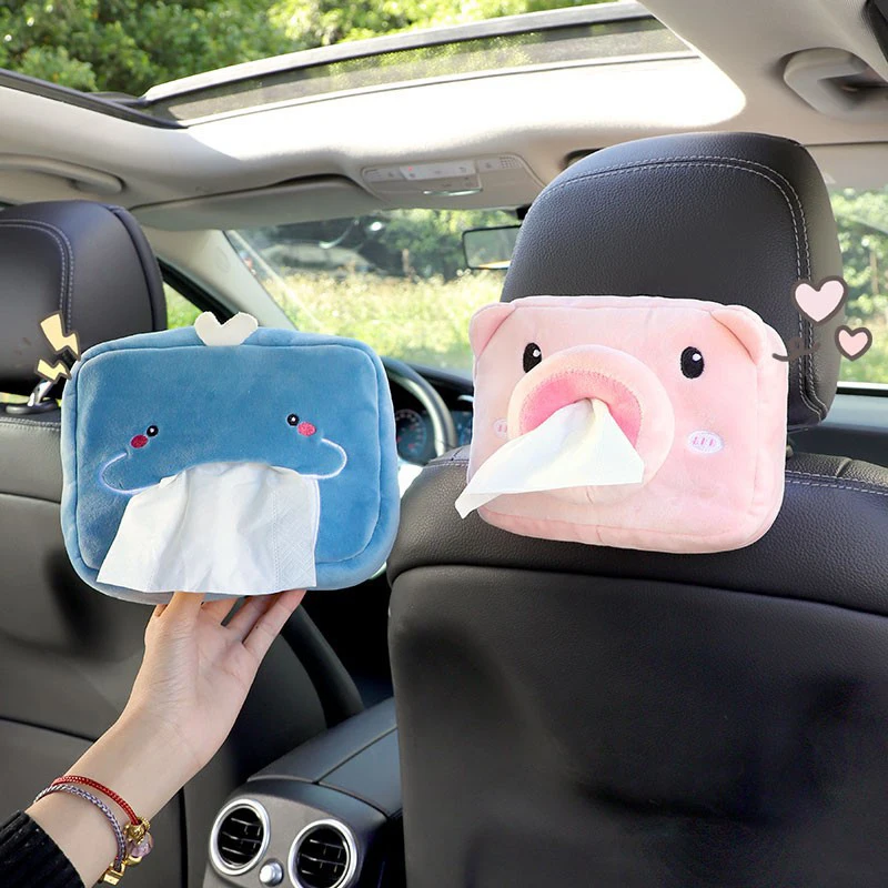 

Cute Cartoon Car Tissue Box Plush Napkin Holder Universal Auto Home Room Paper Case Animal Decoration Bracket