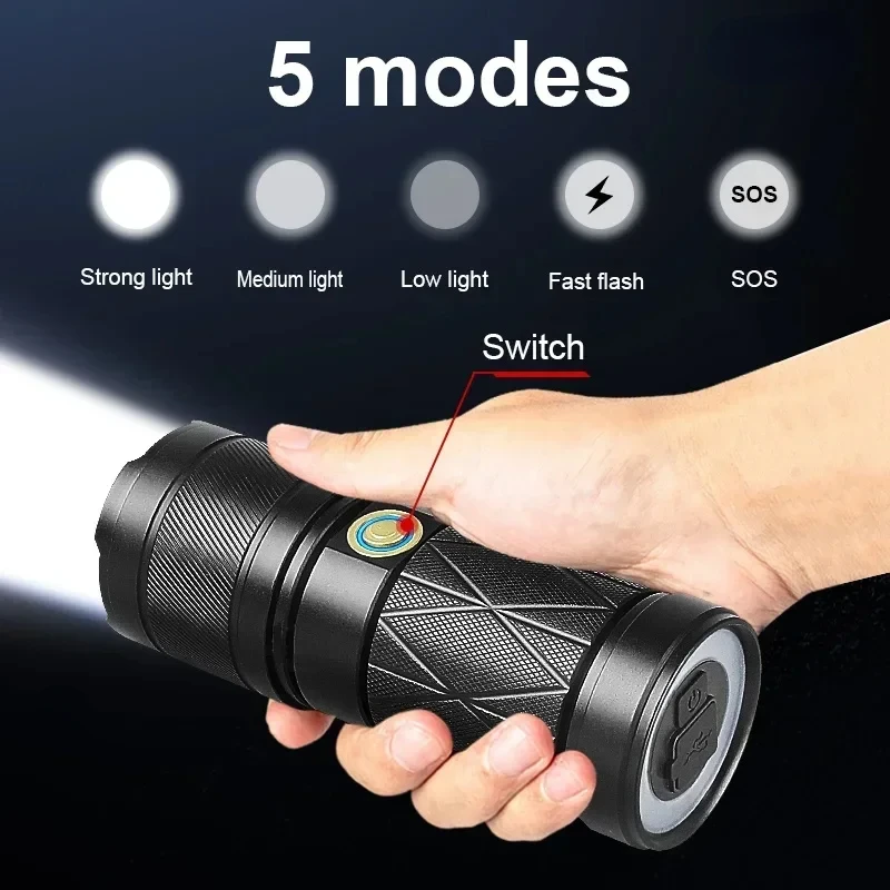 Мощный фонарик для длительной фотографии со встроенным аккумулятором Type-C